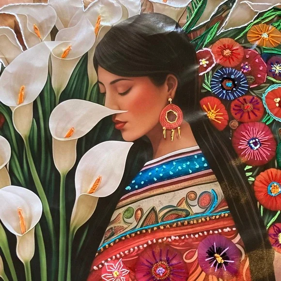 NEW, hand sewn, canvas art with embroidered accents, 20x26 inches - Picture 2 of 6